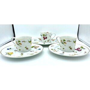 George Briard "Garden of Eden" Tea Cups and Plate Set of 3 Porcelain Gold Trim